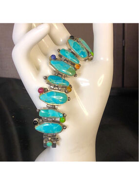 BARSE Turquoise Sterling Silver Multi Gemstone Southwestern Bracelet
